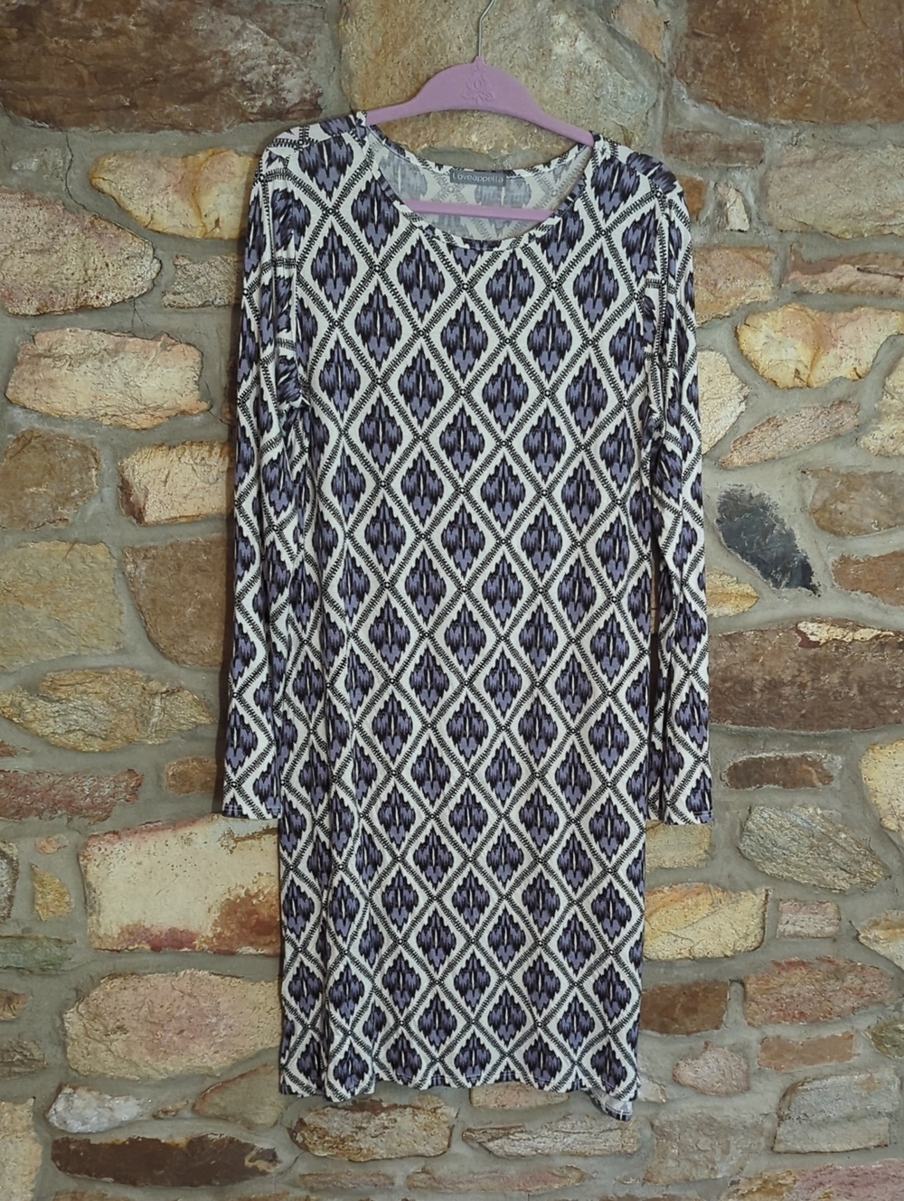Loveappella Long Sleeve Diamond Print Dress - Black & White